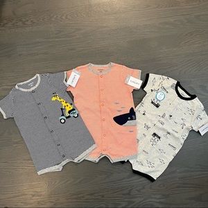 3x Carters 6M Shortall Rompers NWT